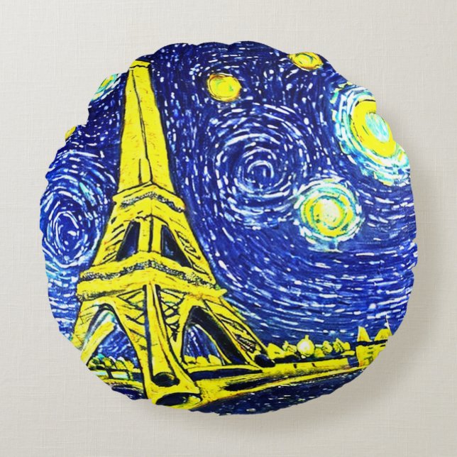 Starry Night Paris Frankrike Rund Kudde (Framsidan)