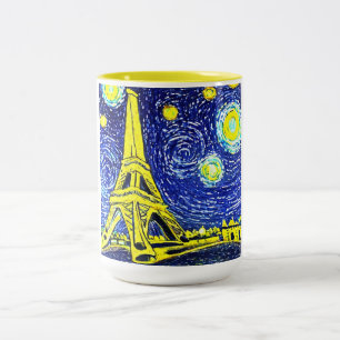 Starry Night Paris Frankrike Två-Tonad Mugg