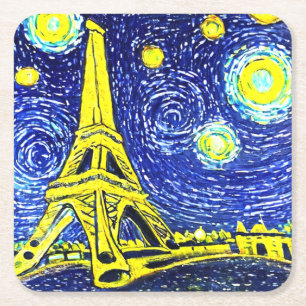 Starry Night Paris Frankrike Underlägg Papper Kvadrat