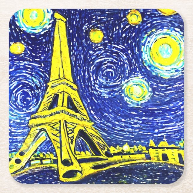 Starry Night Paris Frankrike Underlägg Papper Kvadrat (Framsidan)