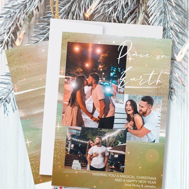 Starry Night Peace 3 Photo Collage Guld Julkort (Skapare uppladdad)