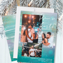 Starry Night Peace on Earth 3 Photo Collage Grönt Julkort