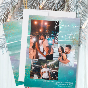 Starry Night Peace on Earth 3 Photo Collage Grönt Julkort