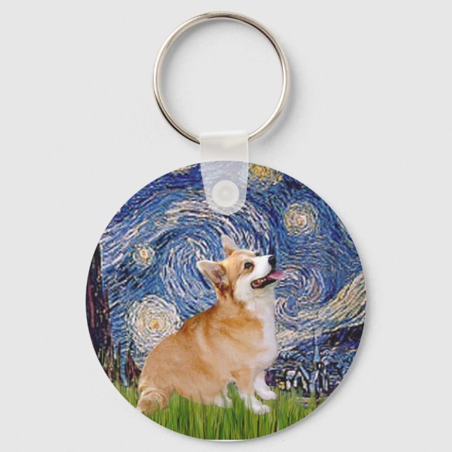 Starry Night - Pembroke Welsh Corgi 7b Nyckelring (Framsida)