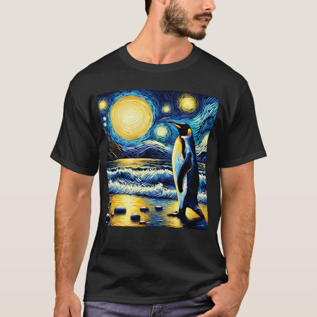 Starry Night Penguin Van Gogh Älskare T Shirt (Framsida)