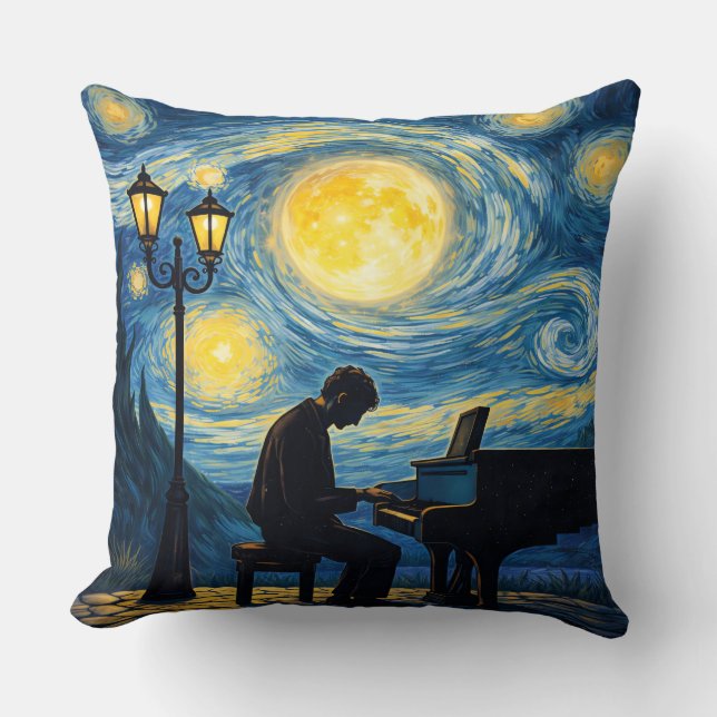 Starry Night Piano Dream Pillow – Romantic Moonlig Kudde (Framsida)