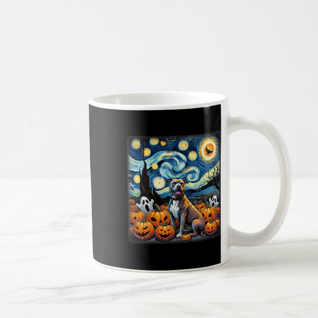 Starry Night Pitbull Halloween Kaffemugg (Höger)