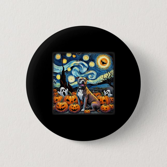 Starry Night Pitbull Halloween Knapp (Framsida)