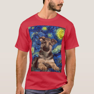 Starry Night Puppy German Shepherd Hund Painting D T Shirt
