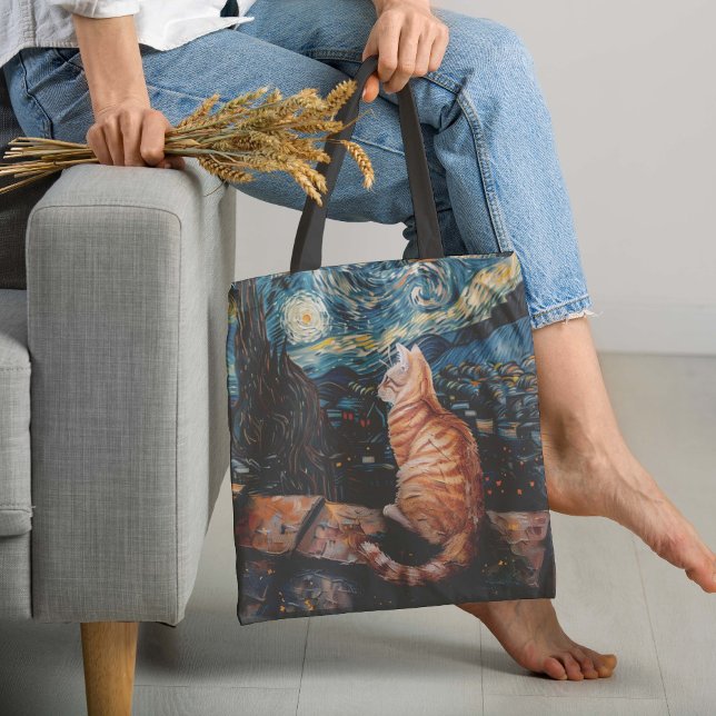 Starry Night Purrfection Tygkasse (This absolute masterpiece of a tote bag features one of the best known works of art in the world.)