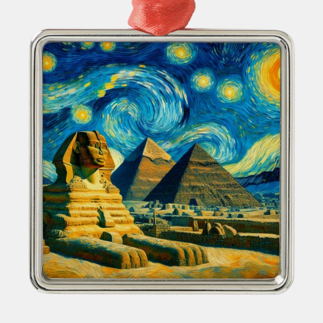 Starry Night Pyramids Sphinx Egypten Julgransprydnad Metall (Framsidan)