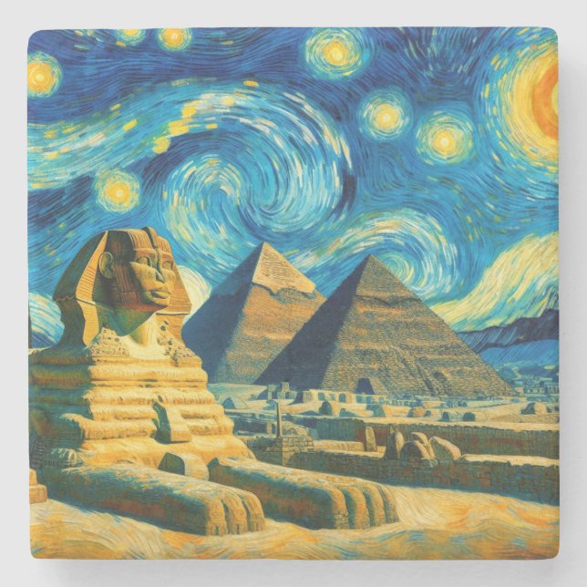 Starry Night Pyramids Sphinx Egypten Stenunderlägg (Framsidan)