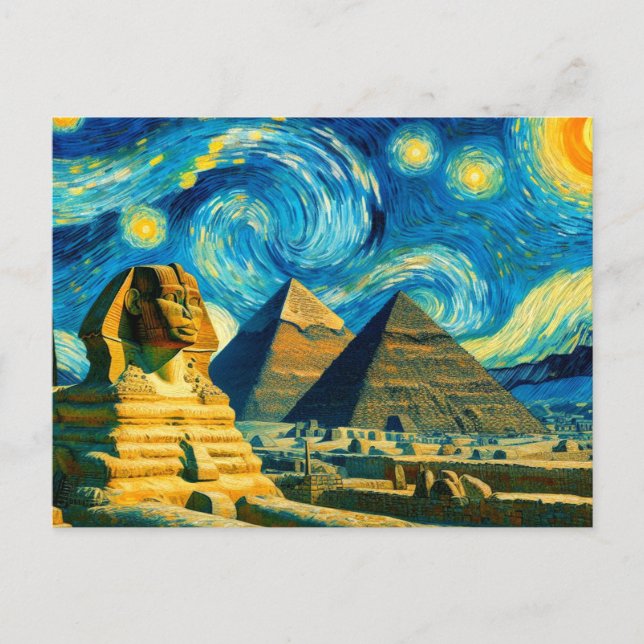 Starry Night Pyramids Sphinx Egypten Vykort (Framsida)