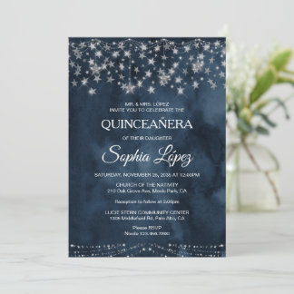Starry Night Quinceanera Blue under Stars Inbjudningar
