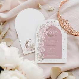 Starry Night Quinceanera Floral Celestial Moon Inbjudningar