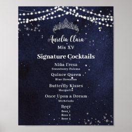 Starry Night Quinceanera Sweet 16 Pub Drink Menu Poster