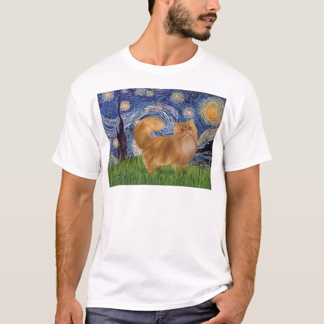Starry Night - Red Persian cat T-shirt (Framsida)