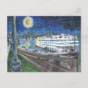 Starry Night Riverboat Helgdag Helg Vykort