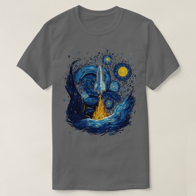 Starry Night Rocket Launch Space Gifts Science Gif T Shirt (Design framsida)