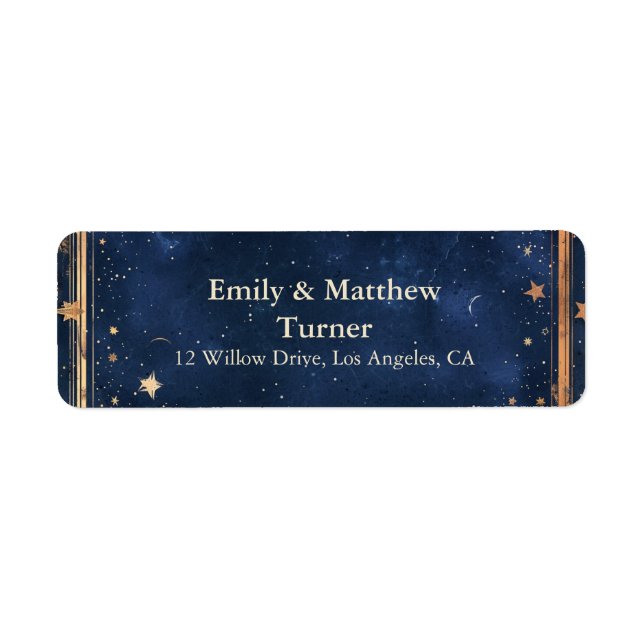 Starry Night Romantik Bröllop Returadress Etikett (Framsidan)