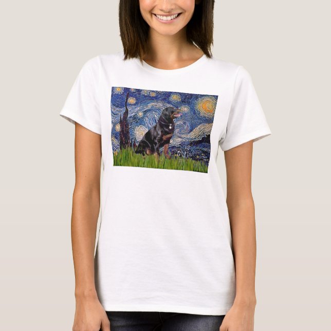 Starry Night - Rottweiler (#6) Tee Shirt (Framsida)