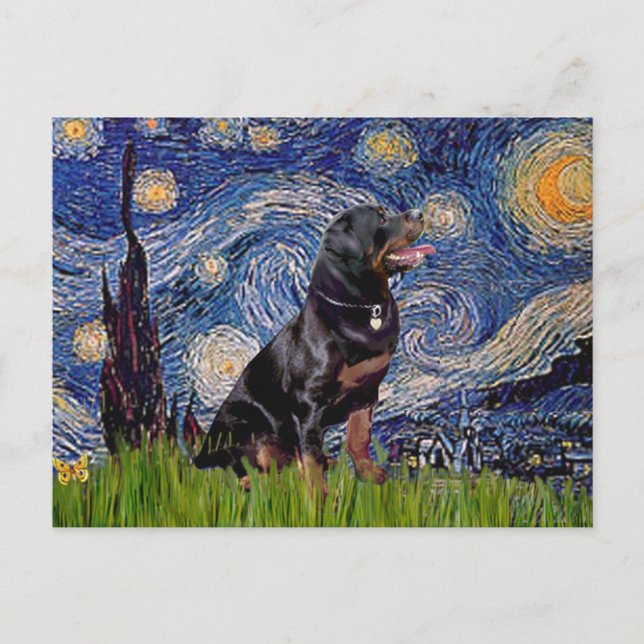 Starry Night - Rottweiler (#6) Vykort (Framsida)
