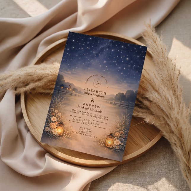 Starry Night Rustic Meadow Wedding Inbjudningar (Skapare uppladdad)