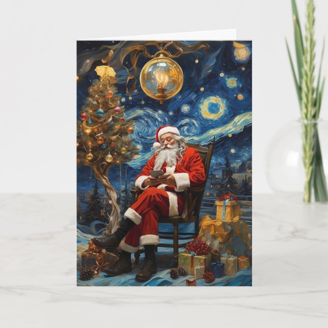 Starry Night Santa Card | Van Gogh-julkort Kort (Framsida)