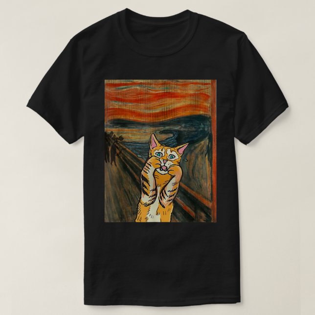 Starry Night Scream Cat Art Parody Van Gogh Funny  T Shirt (Design framsida)
