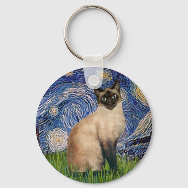Starry Night - Seal Point Siamese cat Nyckelring (Framsida)