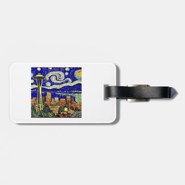 Starry Night Seattle Washington Bagagebricka (Baksida Vågrät)