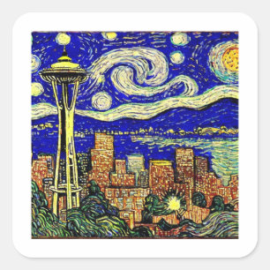 Starry Night Seattle Washington Fyrkantigt Klistermärke