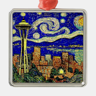 Starry Night Seattle Washington Julgransprydnad Metall