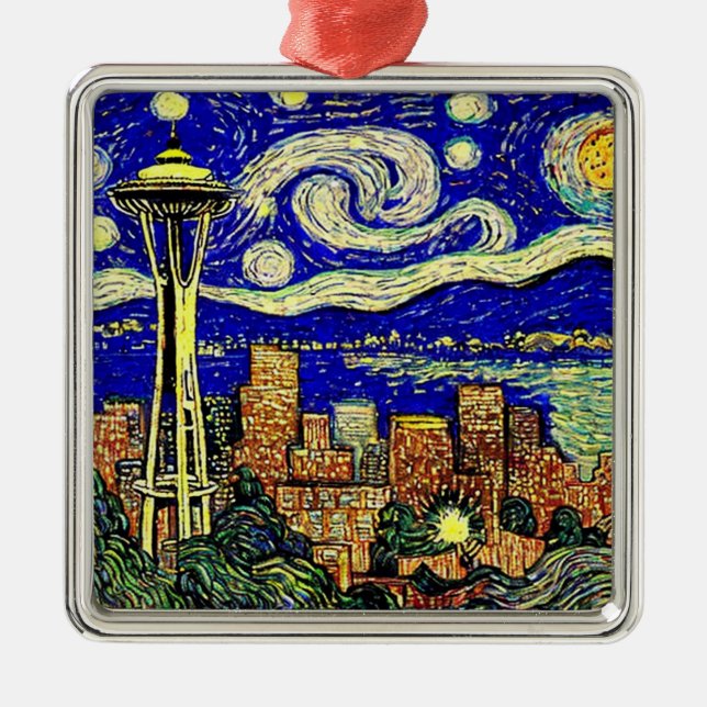 Starry Night Seattle Washington Julgransprydnad Metall (Framsidan)