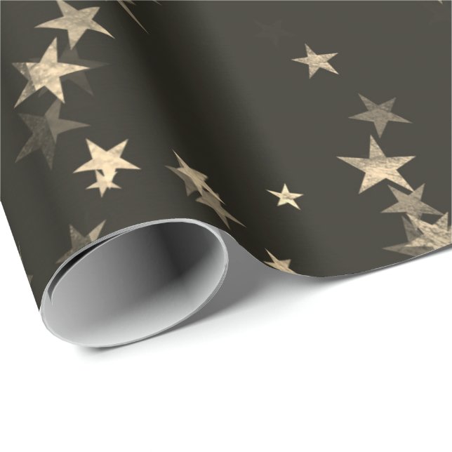 Starry Night Sepia Brown Forest Guld Confetti Presentpapper (Rullad Hörn)