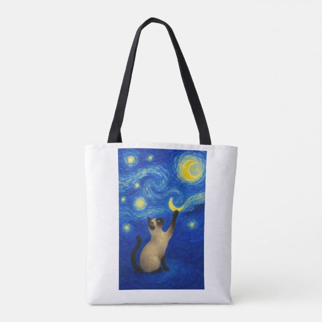 Starry Night Siamese Cat Moon  Tygkasse (Baksida)