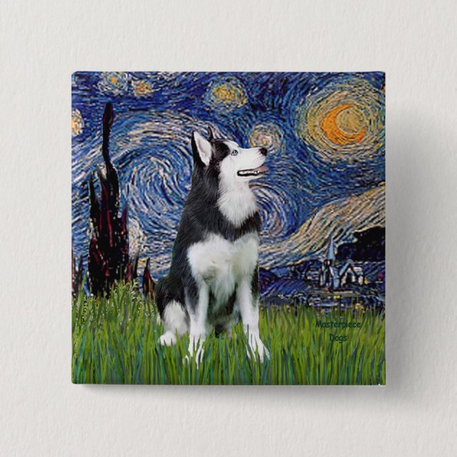 Starry Night - Siberian husky #1 Knapp (Framsida)