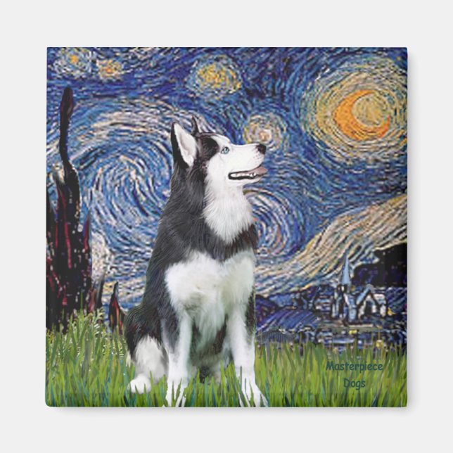 Starry Night - Siberian husky #1 Magnet (Framsidan)