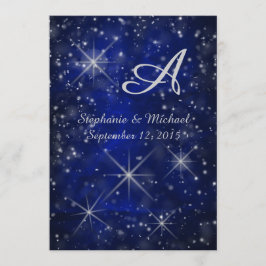 Starry Night Silver Monogram Elegant Blue Inbjudningar