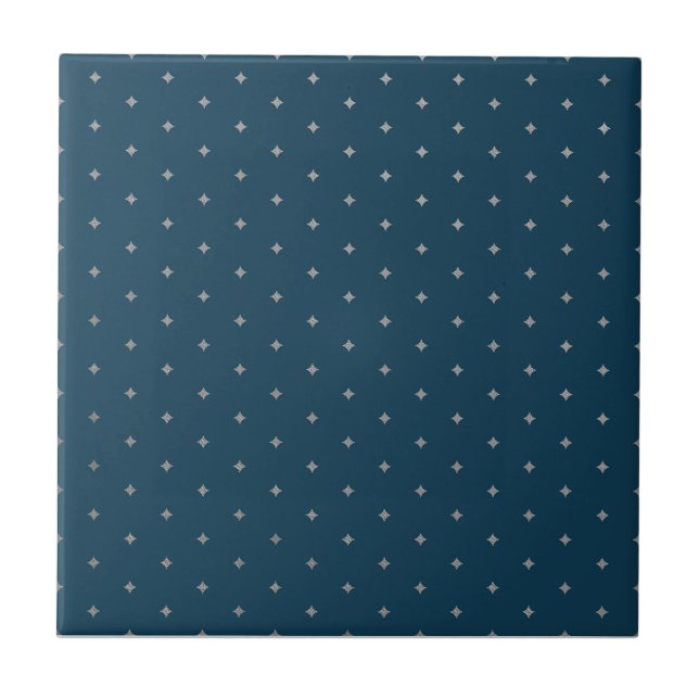 Starry Night Silver Stars Blue Kakelplatta (Framsidan)