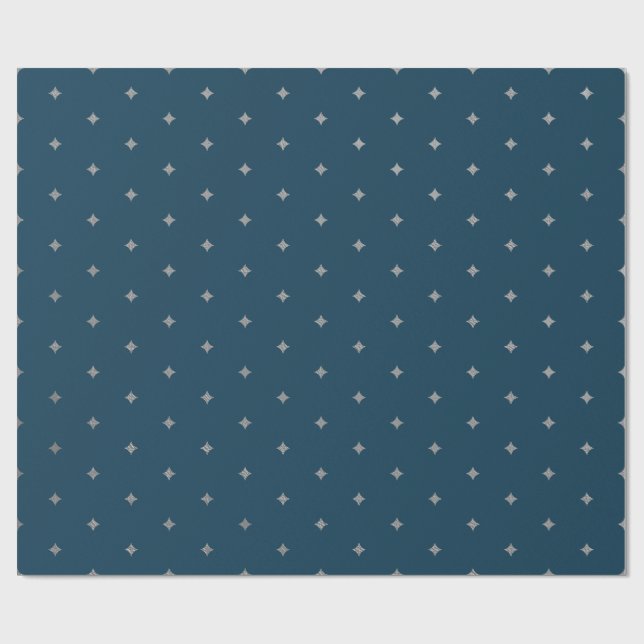 Starry Night Silver Stars Blue Wrapping Papper Presentpapper (Platt)