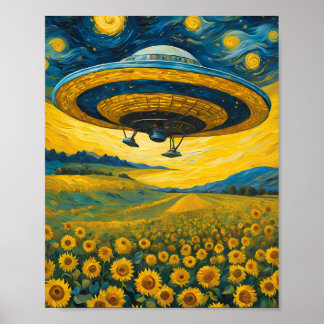 Starry Night Space Invasion - Surreal Art Poster