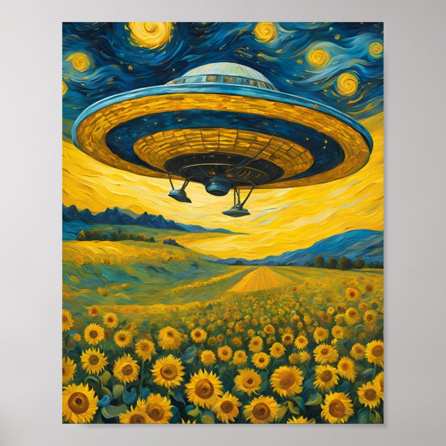 Starry Night Space Invasion - Surreal Art Poster (Framsidan)