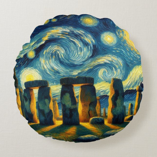 Starry Night Stonehenge Rund Kudde (Framsidan)