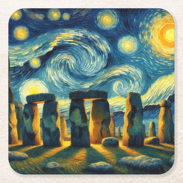 Starry Night Stonehenge Underlägg Papper Kvadrat (Framsidan)