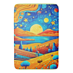 Starry Night Surrealism Tecknad Art Badrumsmatta