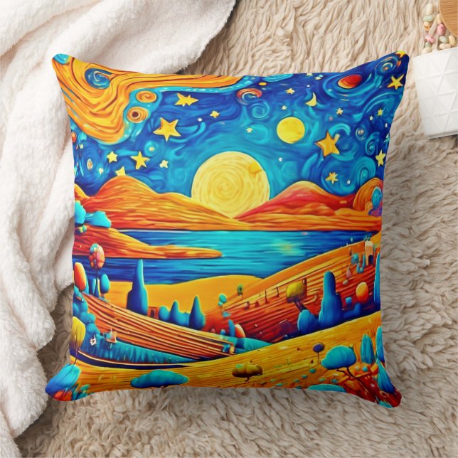 Starry Night Surrealism Tecknad Art Kudde (Filt)