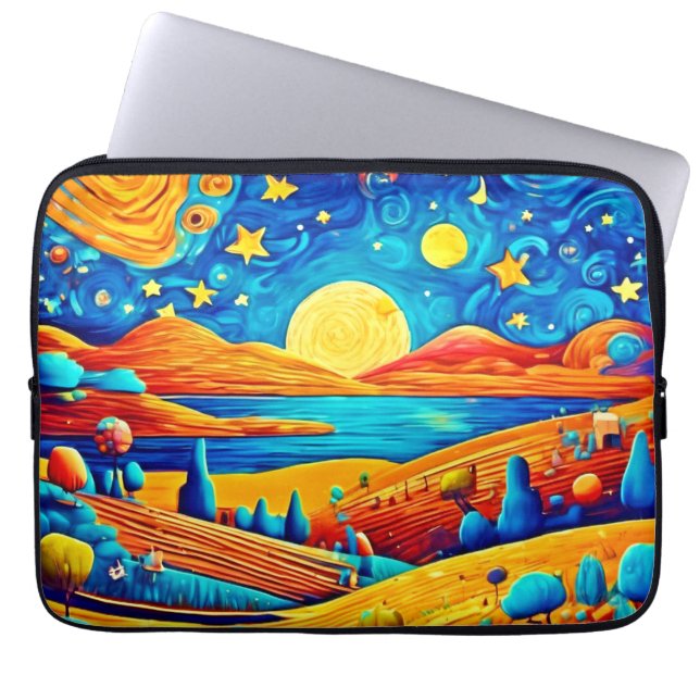 Starry Night Surrealism Tecknad Art Laptop Fodral (Framsidan)