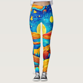 Starry Night Surrealism Tecknad Art Leggings