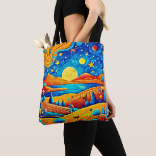 Starry Night Surrealism Tecknad Art Tygkasse
